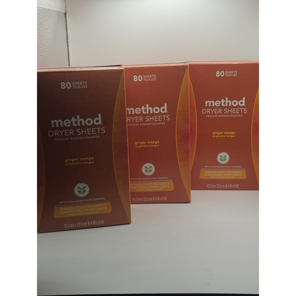 Method Ginger Mango Dryer Sheets 3 Boxes 80 Count Total 240 Discontinued NEW